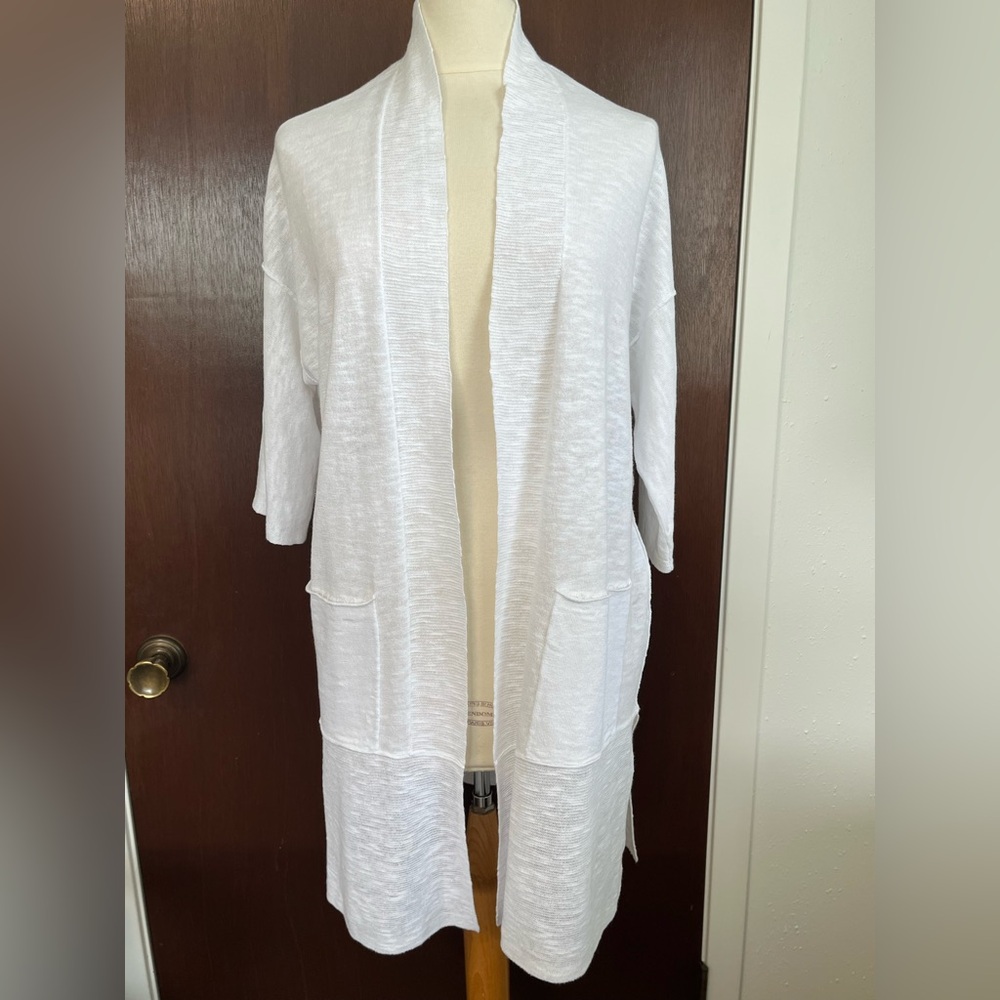 Eileen Fisher White Open-Front Cardigan